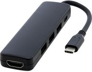 Loop RCS -kierrätetystä muovista valmistettu multimediasovitin USB 2.0"3.0 HDMI -liitännällä, musta liikelahja logopainatuksella